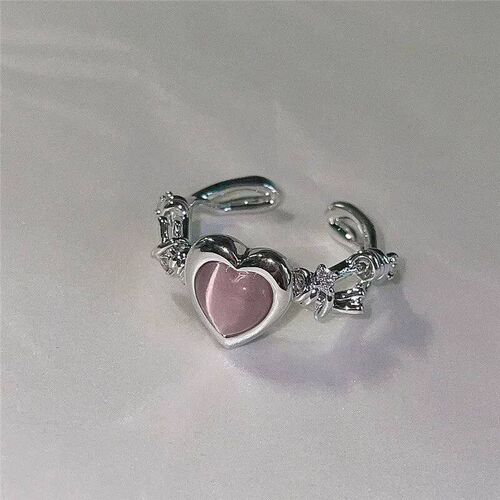 Fashion Heart Ring Cat Eye Peach Heart Adjustable Women Desi
