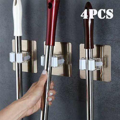 2/4pcs Adhesive Multi-Purpose Hooks Wall Mounted Mop Organiz