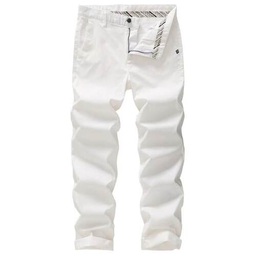 Mens Classic Straight White Cotton Chino Pants Business
