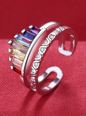 Zircon Rainbow Crown Ring Womens Fashion Color Diamond Open