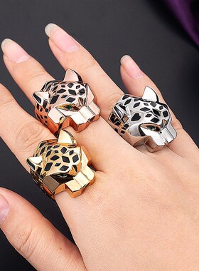 Zlxgirl rendy fine Jet enamel leopard Woman men Finger Ring