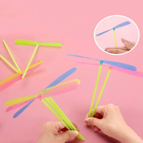 Plastic Bamboo Dragonfly Shape Hand Push Flying Propeller Ou