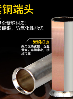 EN0/08/10/冷压接线裸端子头线鼻子线耳针型紫铜管形0.5平方