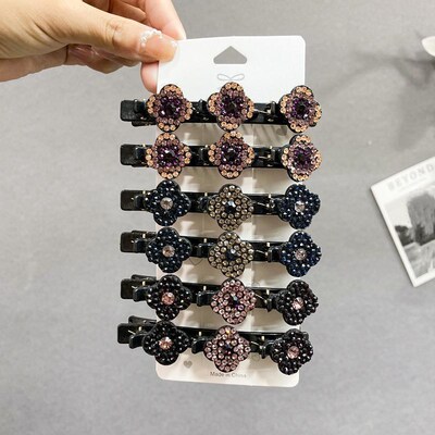 New Bling Crystal Braided Hair Clips Fashion 4 Leaves Duckbi