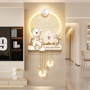 暴力熊客厅电视背景墙格栅装饰挂件奶油风有钱花入户玄关带灯壁画