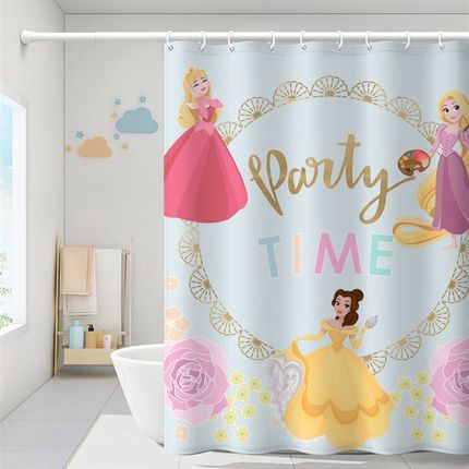 白雪公主印花浴室防水浴帘免打孔杆遮挡帘卫生间干湿分离厕所隔断