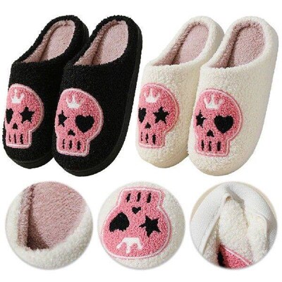 Halloween Skeleton Plush Slippers Closed Toe Slippers