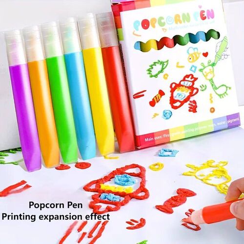 6 PCS Popcorn Pen Magic Bubble DIY Graffiti Pen 3D Expansion