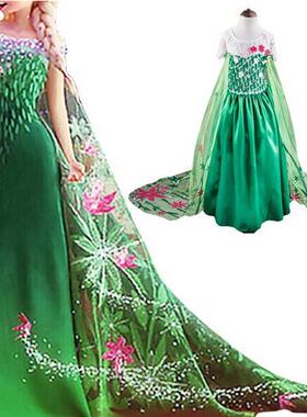 4-10 Years Children Green Princess Anna Elsa Cosplay Fancy D