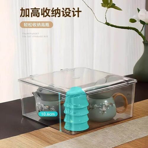 Dust-proof transparent tea set storage box with lid, suitabl