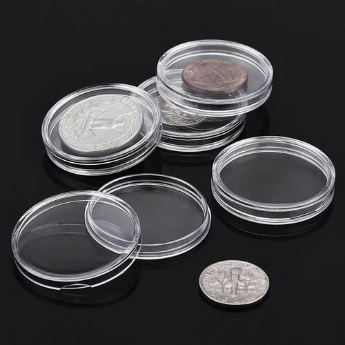10/25Pc 21/22/23/25/26/27/28-45mm Transparent Round Coin Box