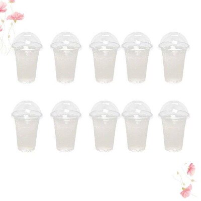 100 Pcs Plastic Cup with Lid Cups Disposable Containers