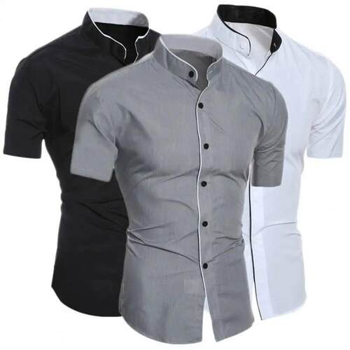 Summer Shirt Pure Color Slim Fit Formal Comfortable Men