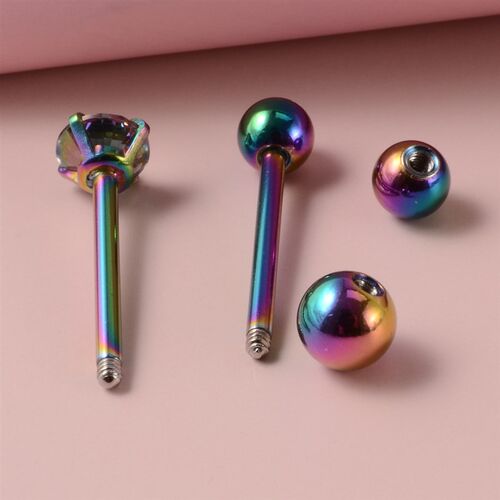 2PCS Anti-Allergy Surgical Steel  Prong Zircon Tongue Barbel