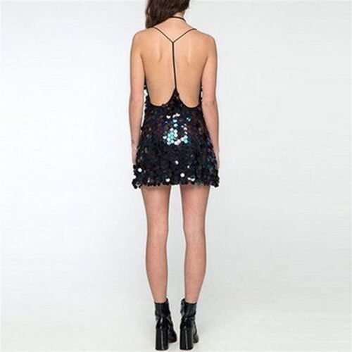 Women Evening Party Dress Backless Glitter Sequins Disco