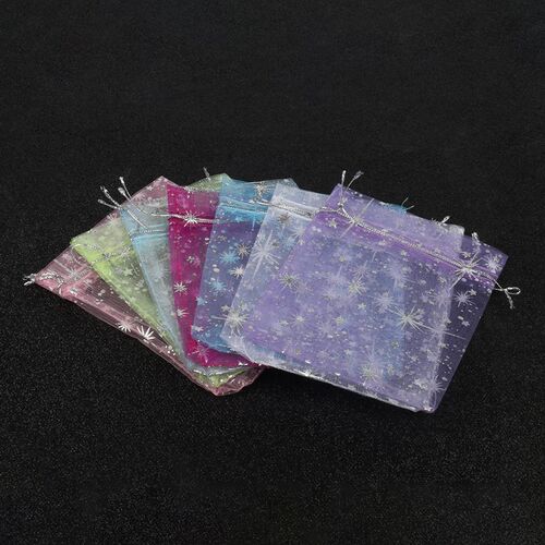 50pcs/lot 10x12cm Printing Star Organza Bags Small Christmas