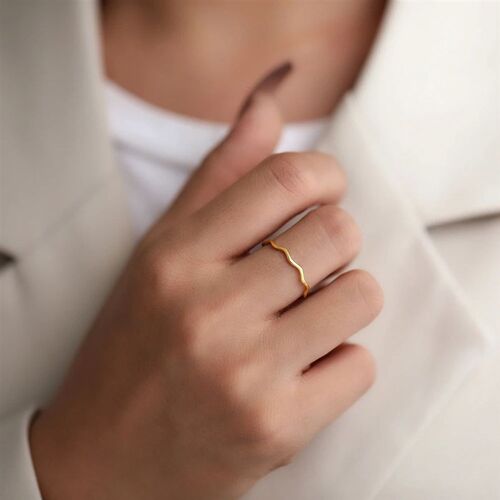 Stainless Steel Ring Minimalist Sea Wave Light Luxury Elegan