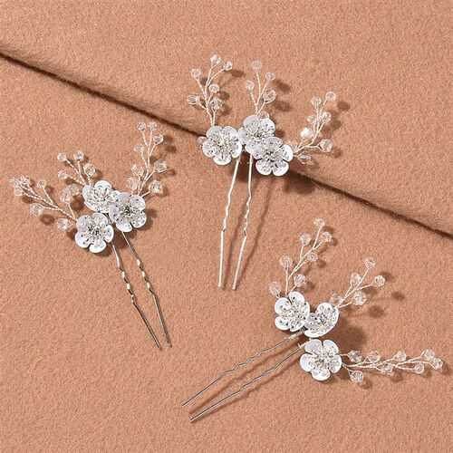 3D White Flower Hairpin U Shaped Hair Pins Clips Cute Floral