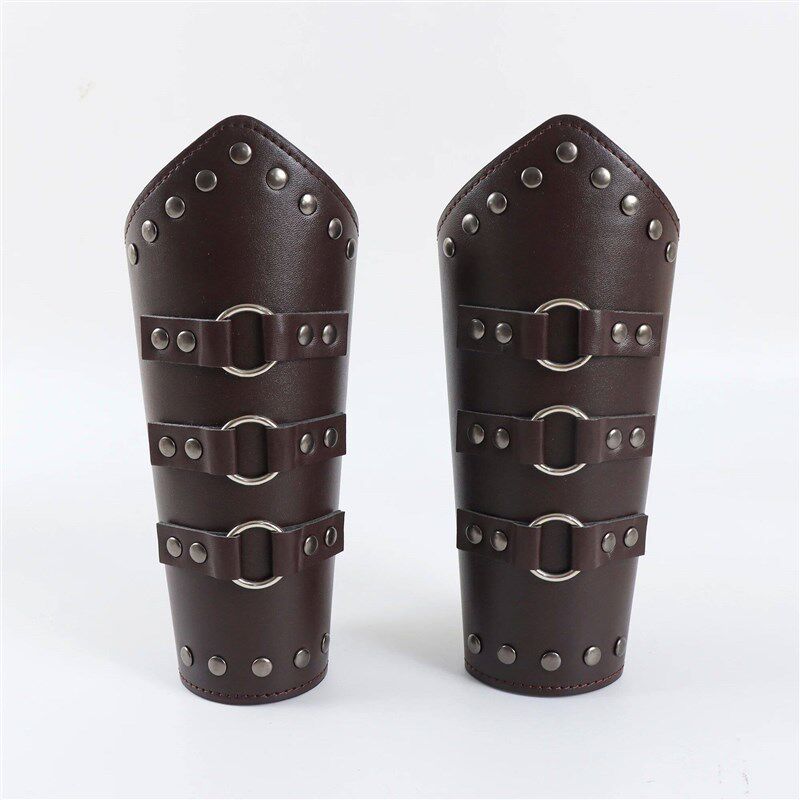 Men Medieval Cosplay PU Leather Armor Arm Warmers Lace-Up - 实物图