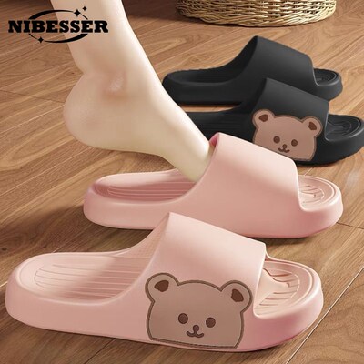 Women Summer Slippers Beach Slides Cartoon Bear Flip Flops M
