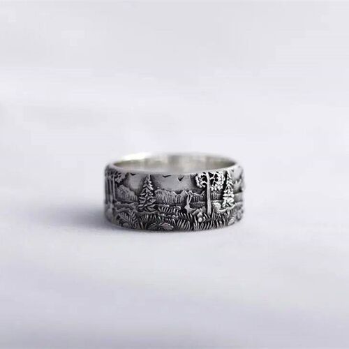 Fashion Wild Men and Women Ring Thailand Silver Deer Forest
