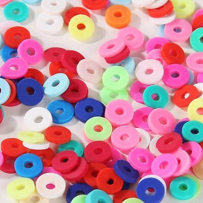 350pcs 6mm Flat Round Polymer Clay Beads, Loose Spacer