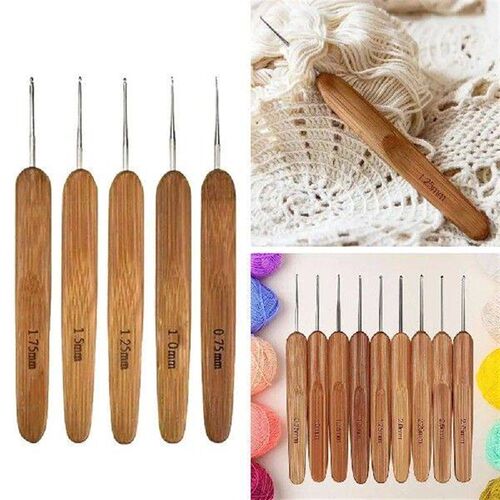 New Bamboo Wooden Crochet Hooks Small Size Long Bamboo
