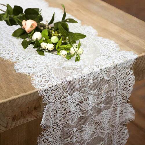 亚马逊热销蕾丝桌旗白色主题婚礼家居装饰桌旗36*300table runner