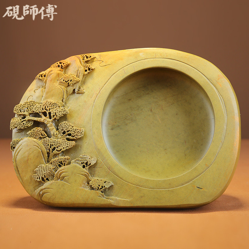 砚师傅 手工砚台原石天然绿端笔洗墨海大墨池 精品文房四宝初学者