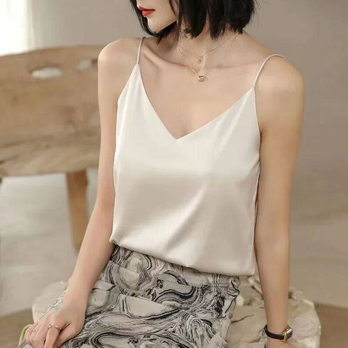 Fashion Strap Top Women Halter V Neck Basic White Cami Sleev