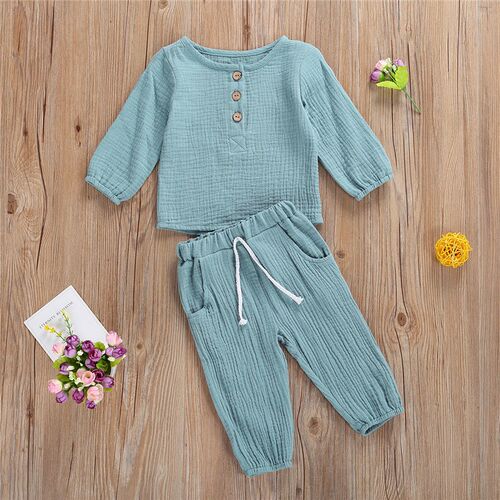 Blotona Baby Boy Girl Cotton Linen Long Sleeve Long Pants Ro