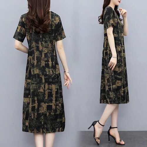 Middle-aged Womens Midi Dress Woman Dress Vestido Femme