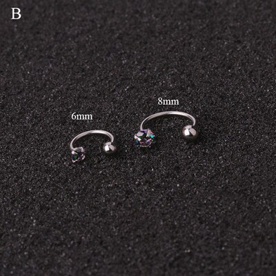 1pc 6/8mm Stainless Steel Zircon Cz Hoop Tragus Cartilage H
