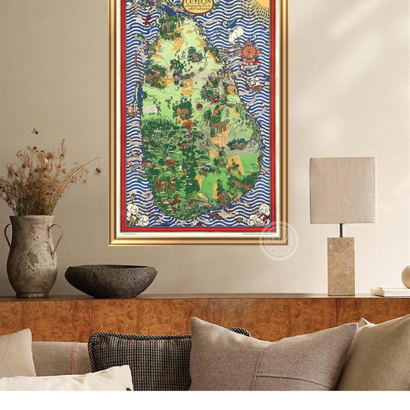 斯里兰卡茶及其他产业插画艺术地图大尺寸幅面复古装饰壁挂画芯心,家居饰品,现代装饰画,淘宝优惠券,粉丝福利购,淘宝优惠卷