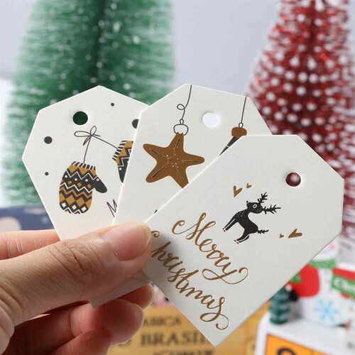 50/100Pcs Merry Christmas Tags Labels Gift Wrapping Paper Ha