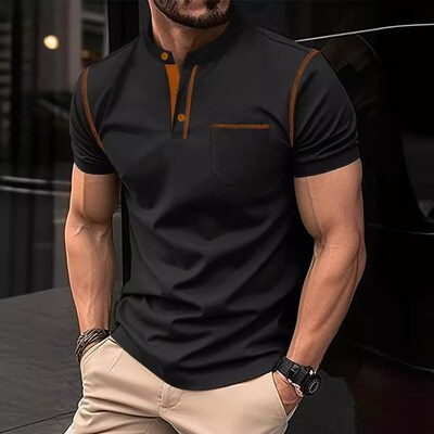 2025 Mens Button Shirt Solid lor Short Sleeve Lapel Horizon