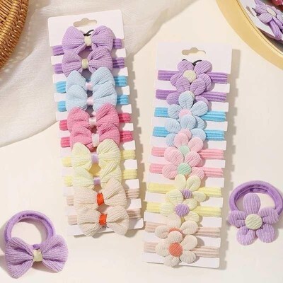 10pcs Cute Girls Nylon Flower Hair Ties Candy Elastic Bow Ha