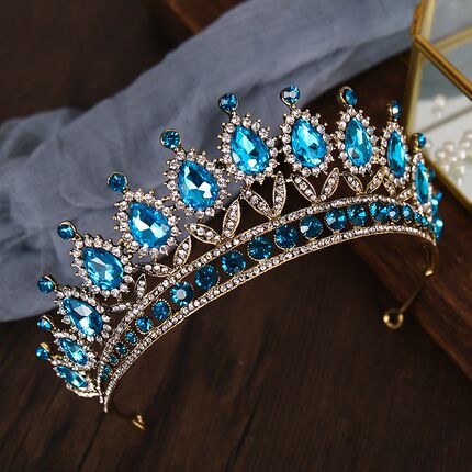 Luxury Blue Rhinestone Crystal Wedding Crown Bride Tiaras An