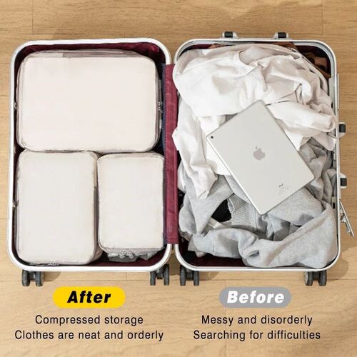 Set/4Pcs Portable Travel Compression Packing Cubes Bag Water