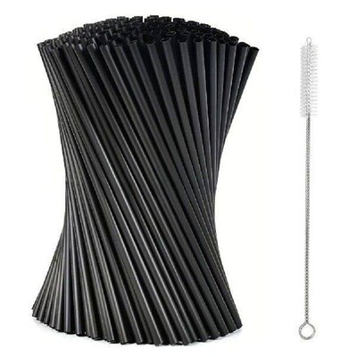 100Pcs Black Drinking Straws with Straw Brush Cocktail