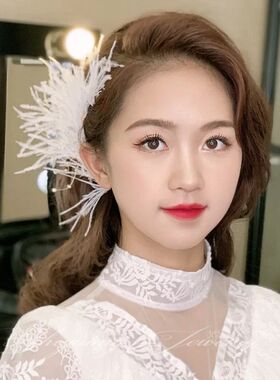 Artificial Feather Hairband Tiaras For Women Crystal Bead He