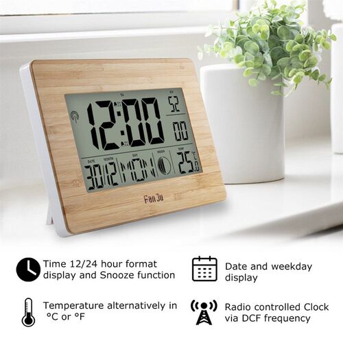FanJu Digital Wall Clock LCD Big Large Number Time Temperatu