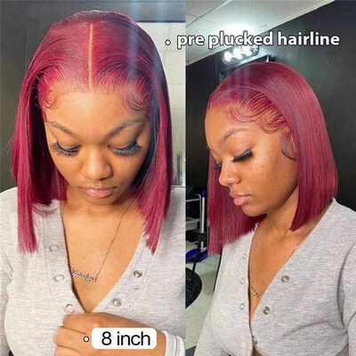 99j Burgundy Short Straight Bob Human Hair Wigs Brazil Bob W