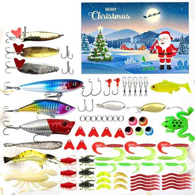 78pcs Fishing Advent Calendar 2024 Soft Lures Spoons Minnow
