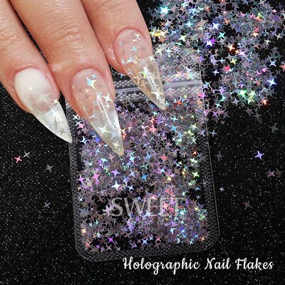 Holographic Star Four-pointed Star Nail Paillettes Sparkly L