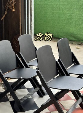 复古实木折叠椅影院折叠椅风琴椅星云黑色咖啡店餐椅民宿休闲椅子