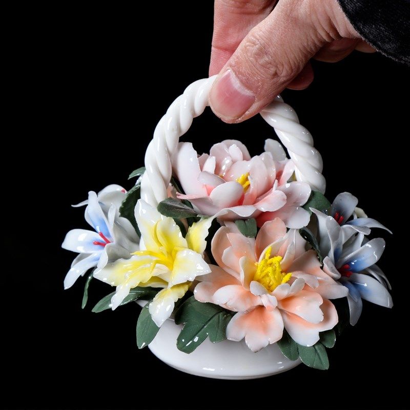 创意手捏花蓝花球客厅吊篮摆件纯手工仿真陶瓷花家用送礼工艺品,家居饰品,仿真花/假花,淘宝优惠券,粉丝福利购,淘宝优惠卷