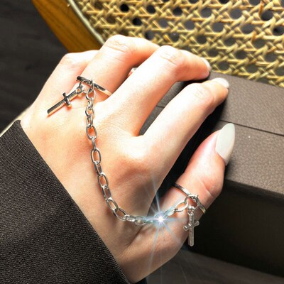 Punk Cool Hiphop Chain Rings Multi-layer Adjustable Open Fin