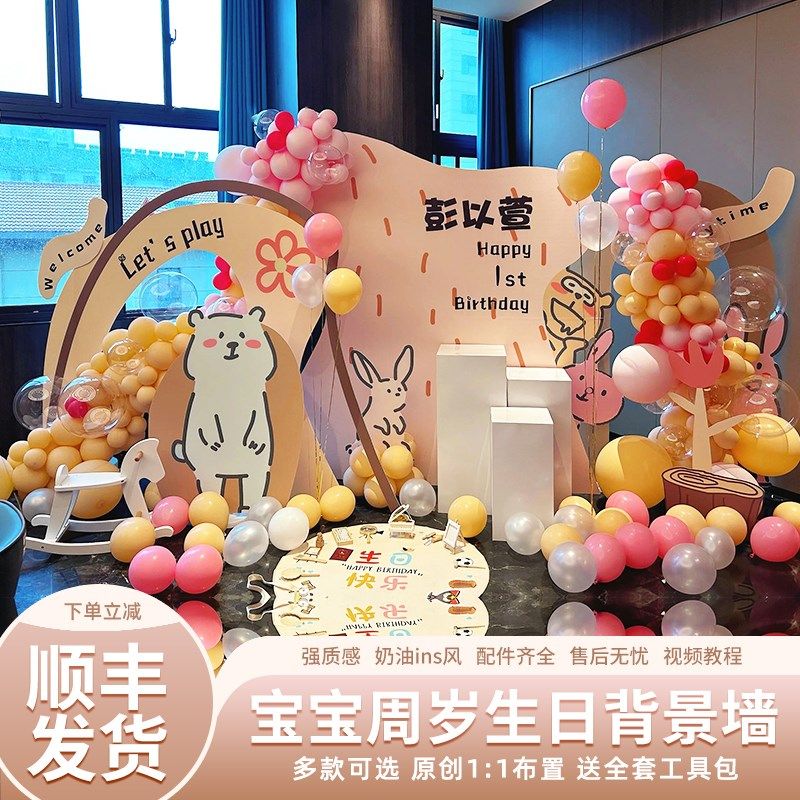 满月布置装饰场景男女孩宝宝一周岁百日天宴气球派对背景墙kt展板,节庆用品/礼品,气球,淘宝优惠券,粉丝福利购,淘宝优惠卷