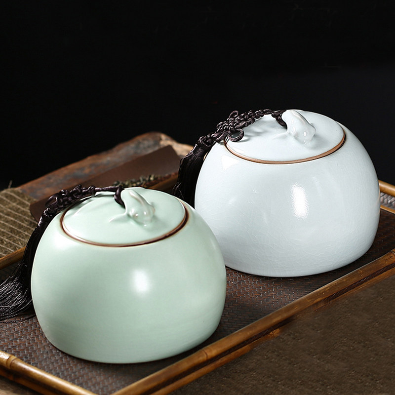 汝窑茶叶罐陶瓷醒茶罐大号密封存储罐复古中式普洱茶仓礼盒防潮罐